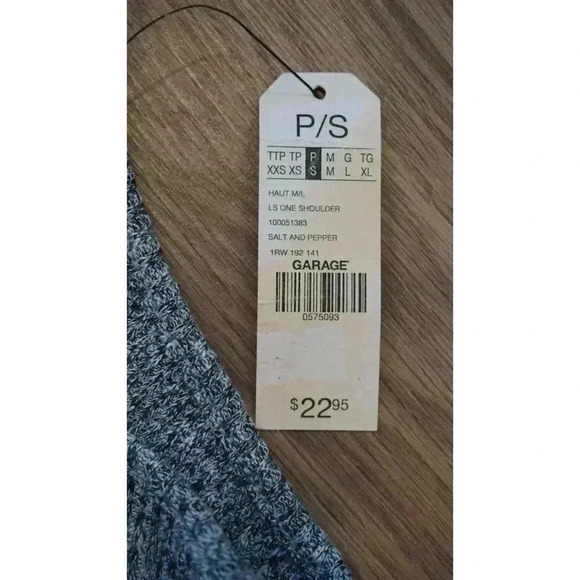 NWT Garage Long Sleeve One Shoulder Salt & Pepper - Size P/S - Picture 6 of 12